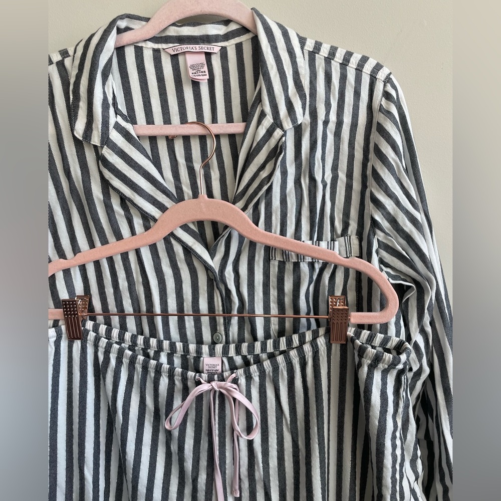 Victoria's Secret Gray White Silver Metallic Striped Pajama Set - Picture 11 of 16